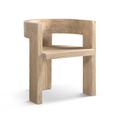 Soren Solid Reclaimed Elm Sculptural Accent Curved Dining Chair, Heritage Light Natural Brown