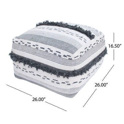 Karim Faux Yarn Large Accent Pouf in Ivory and Gray