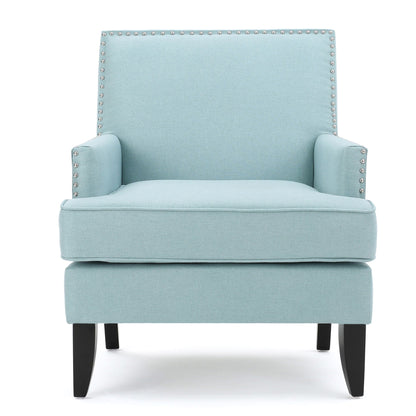 Serenada Upholstered Fabric Club Chair With Nailhead Trim And Tapered Birch Legs