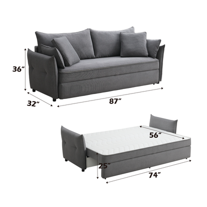 Irina Gray Fabric Sofa Sleeper (Toss Pillows Included)
