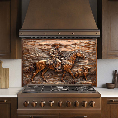 Desert Trail – Tempered Glass Backsplash with Cowboy and Dog | Western Backsplash