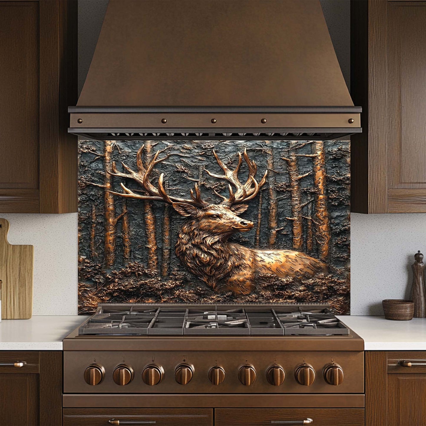 Forest Stag – Tempered Glass Backsplash for Kitchen Stove | Copper Look Backsplash