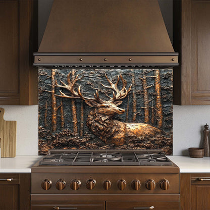Forest Stag – Tempered Glass Backsplash for Kitchen Stove | Copper Look Backsplash