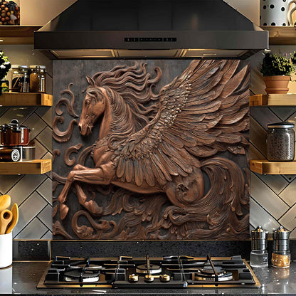 Copper Pegasus – Tempered Glass Backsplash for Kitchen Stove | Winged Horse Backsplash