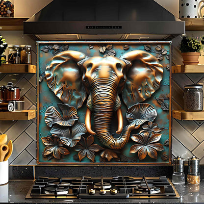 Regal Elephant – Tempered Glass Backsplash for Kitchen | Copper Look Safari Backsplash