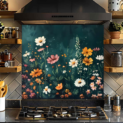 Wild Bloom – Tempered Glass Backsplash for Kitchen Stove | Wildflower Field Splashback