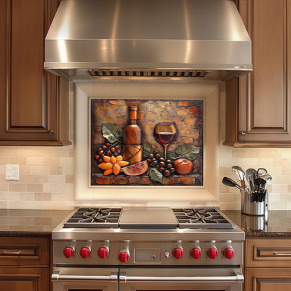 Vintage Harvest Tempered Glass Backsplash – Tuscan Style Kitchen Backsplash