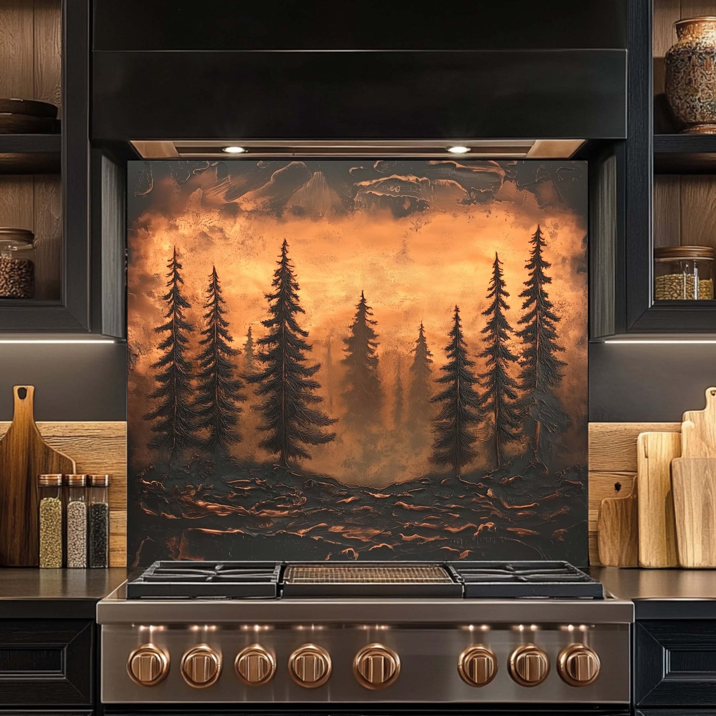Copper Look Pines Tempered Glass Backsplash – Kitchen Backsplash