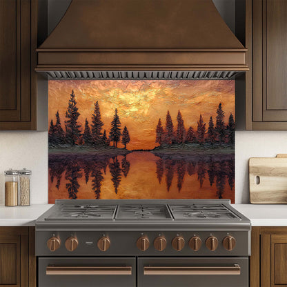Sunset Reflection – Tempered Glass Backsplash for Kitchen – Copper Look Glass Backsplash