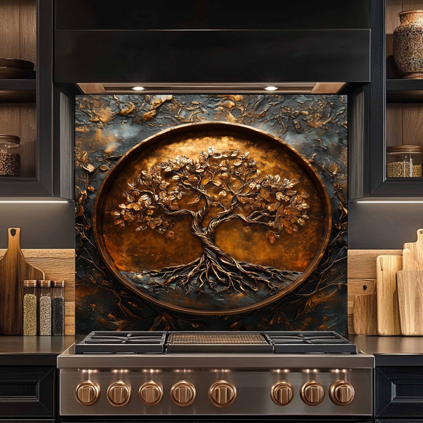Copper Look Tree of Life Glass Backsplash – Kitchen Backsplash