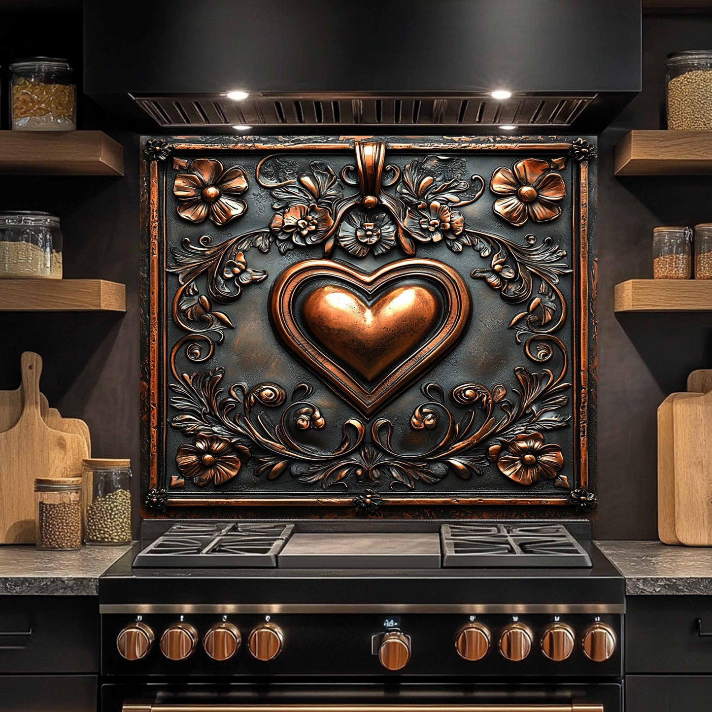 Copper Look Heart Tempered Glass Backsplash – Floral Kitchen Backsplash Behind Stove