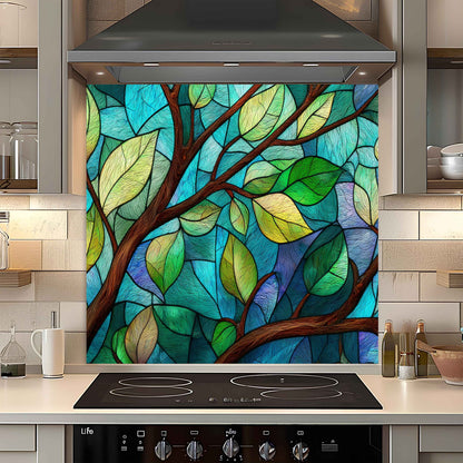 Tranquil Branches – Tempered Glass Backsplash for Kitchen | Tree Leaves Splashback