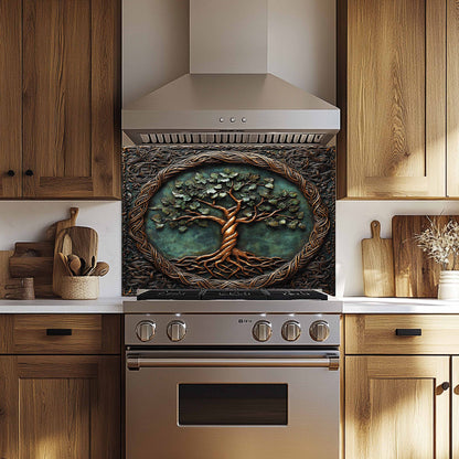 Durable Tempered Glass Backsplash – Kitchen Backsplash with Tree of Life Design