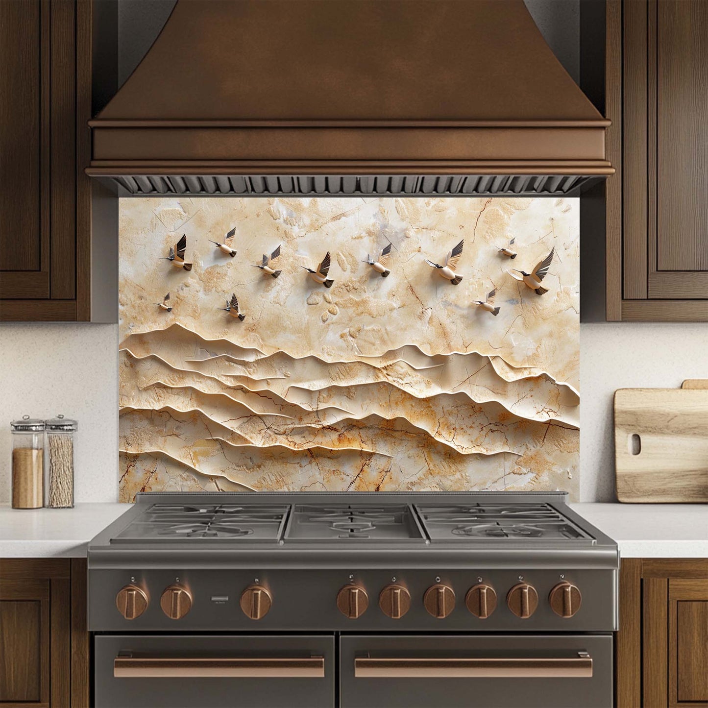 Golden Flight – Tempered Glass Backsplash for Kitchen | Flying Birds Backsplash