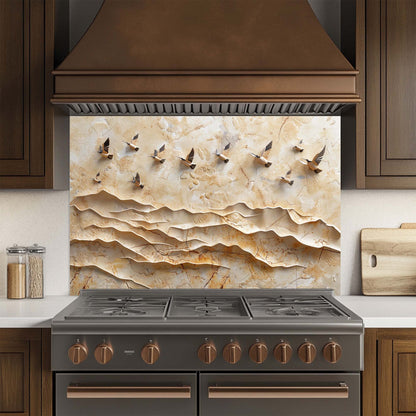 Golden Flight – Tempered Glass Backsplash for Kitchen | Flying Birds Backsplash