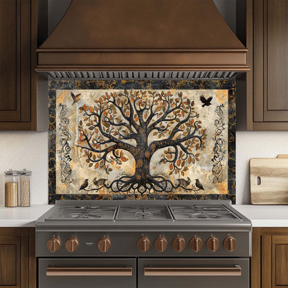 Mystic Grove – Tempered Glass Backsplash for Kitchen | Tree of Life Fantasy Forest Backsplash