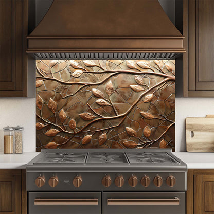 Bronze Branches – Tempered Glass Backsplash for Kitchen – Copper Look Glass Backsplash