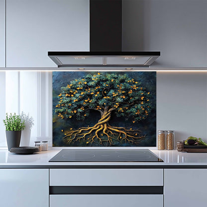 Golden Roots Kitchen Backsplash – Tempered Glass Backsplash for Kitchen Walls