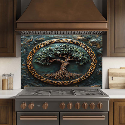 Emerald Roots – Tree of Life Tempered Glass Backsplash | Copper Celtic Kitchen Backsplash