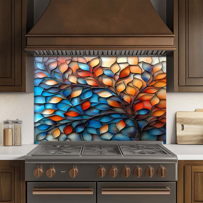 Aurora Branches – Tempered Glass Backsplash for Kitchen Stove | Colorful Abstract Backsplash