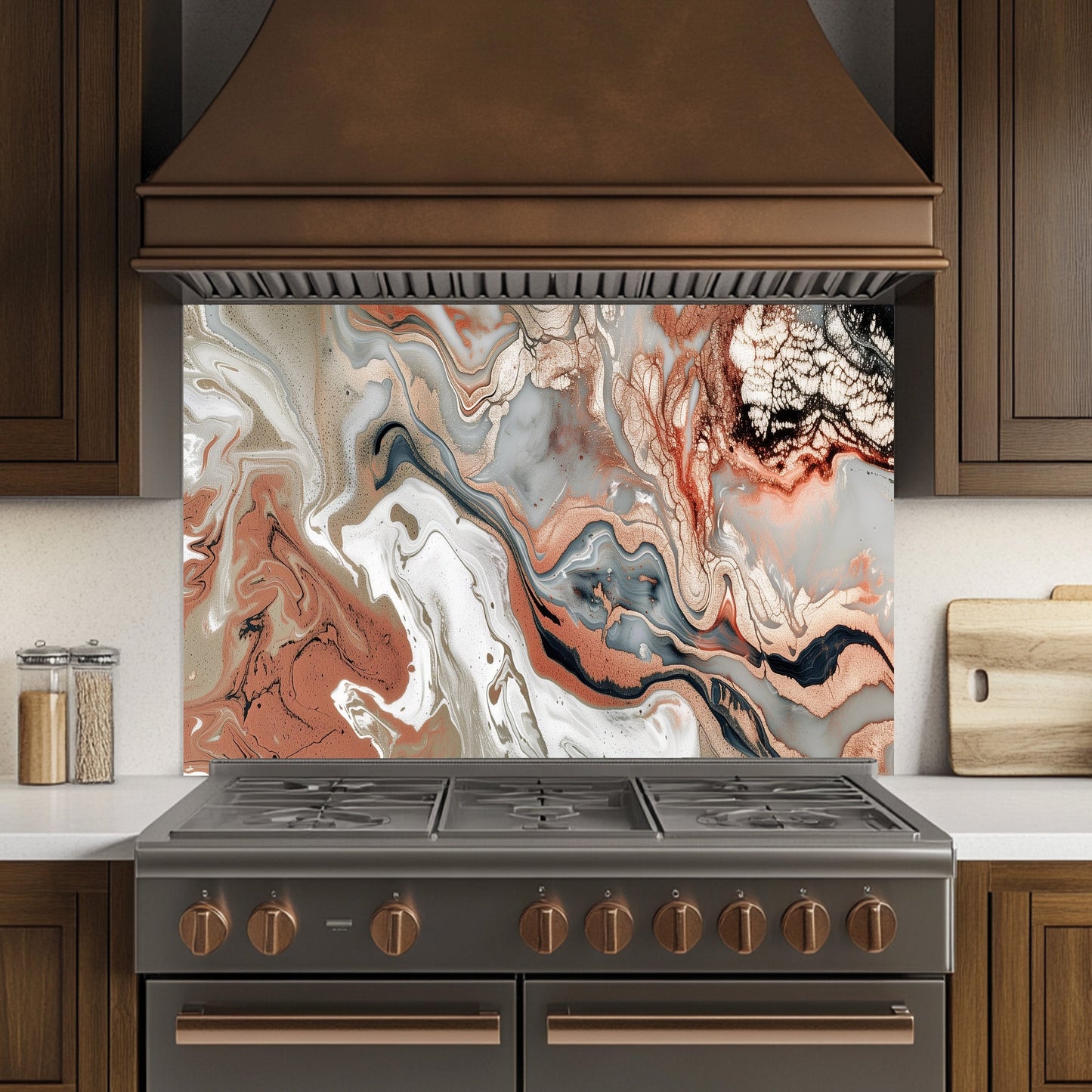 Glass Kitchen Backsplash – Copper Cream Marble Swirl Art Splashback