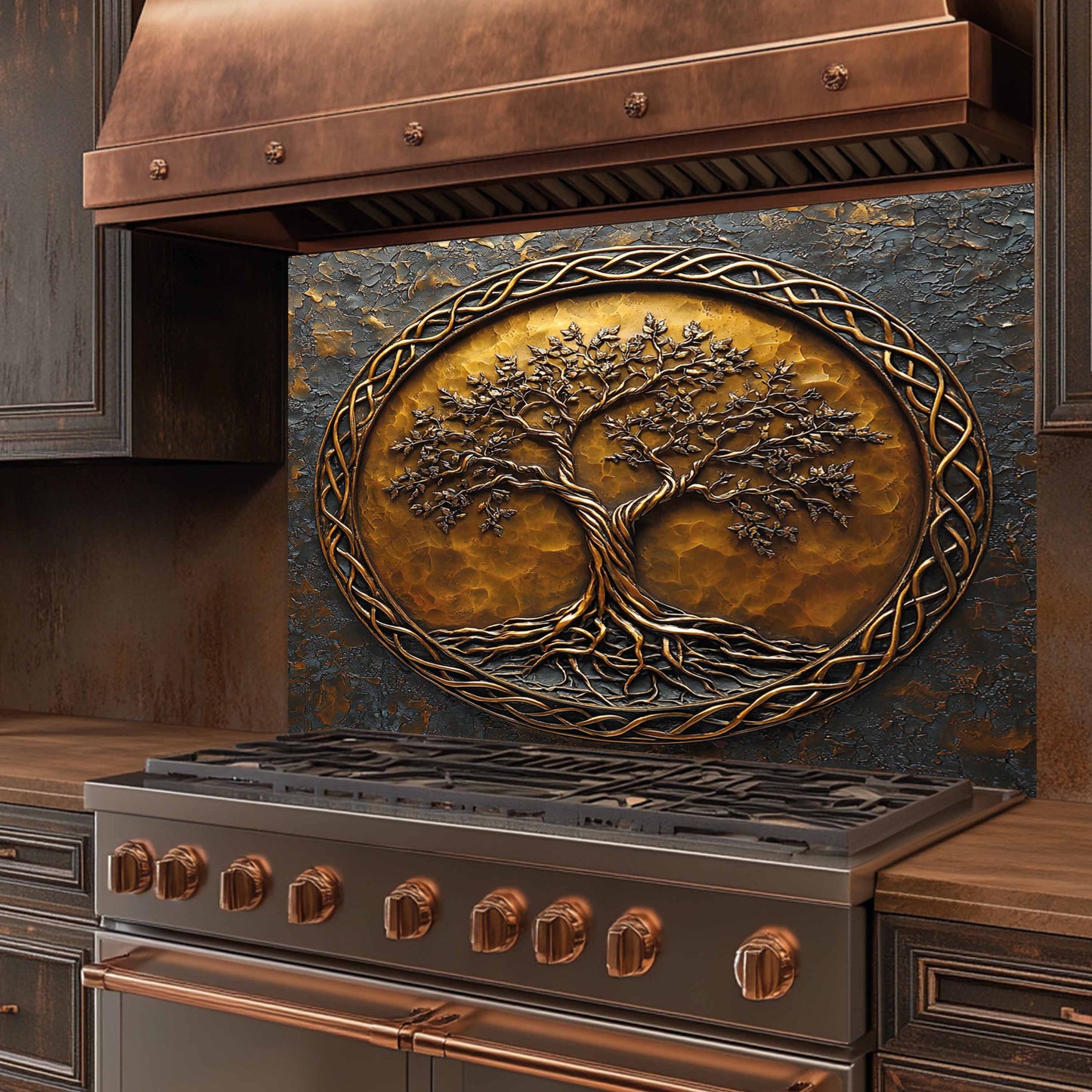 Bronze Roots Tempered Glass Backsplash – Kitchen Backsplash Behind Stove
