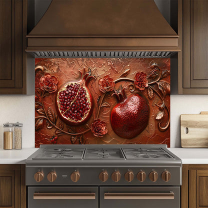 Crimson Bloom – Tempered Glass Backsplash | Rich Red Pomegranate Kitchen Backsplash