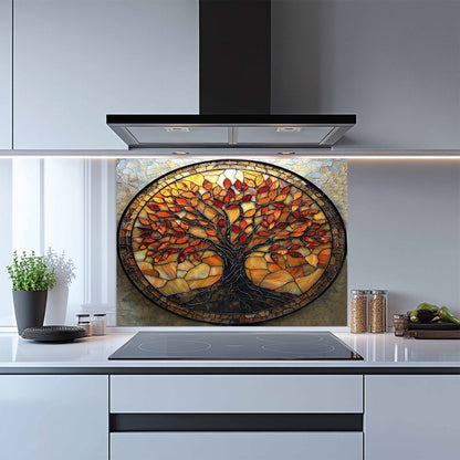 Fiery Branches Tempered Glass Backsplash – Back Splashes for Kitchen