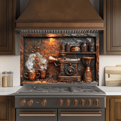 Copper Brew – Tempered Glass Backsplash for Kitchen | Coffee Machine Stove Backsplash