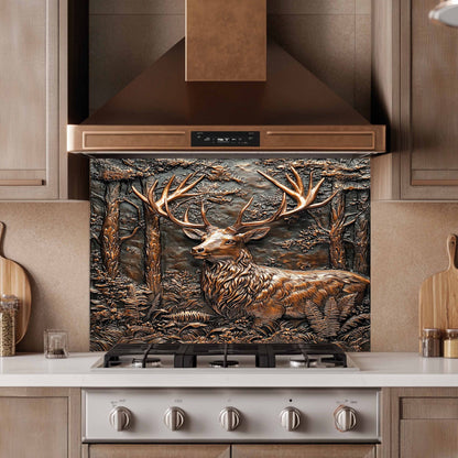 Copper Look Deer Tempered Glass Backsplash – Kitchen Backsplash for Farmhouse, Lodge and Cabin