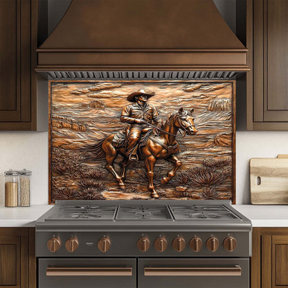 Mesa Rider – Tempered Glass Backsplash with Cowboy and Horse | Landscape Backsplash