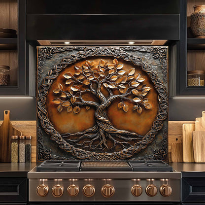 Copper Look Tree Glass Backsplash – Kitchen Backsplash for Stove & Sink