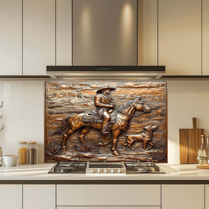 Copper Look Cowboy Tempered Glass Backsplash – Western Kitchen Backsplash for Stove