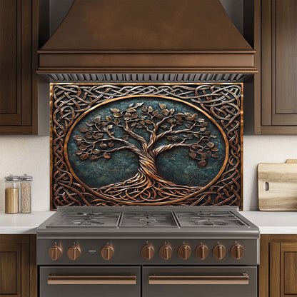 Timeless Tree – Tempered Glass Backsplash for Kitchen Stove | Copper Look Backsplash