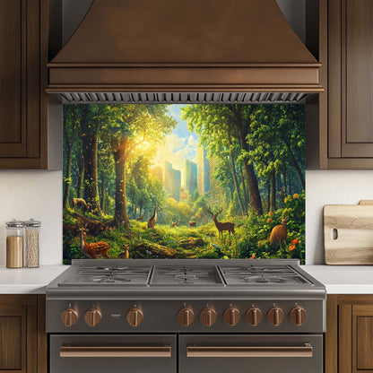 Urban Eden – Tempered Glass Backsplash for Kitchen | Nature & Urban Contrast Backsplash