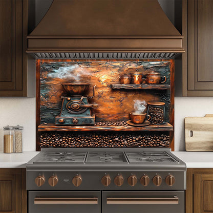 Brew & Beans – Tempered Glass Backsplash for Kitchen | Coffee Grinder Stove Backsplash