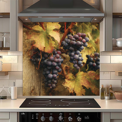 Tuscan Vineyard – Tempered Glass Backsplash for Kitchen – Rustic Wine Grapes Splashback