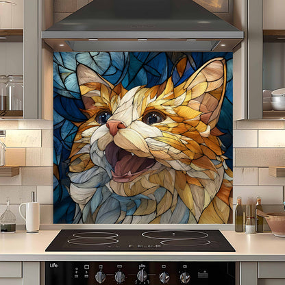 Whisker Joy Tempered Glass Backsplash – Mosaic Look Cat Art for Kitchen