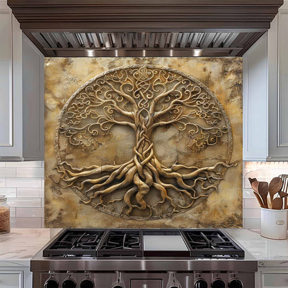 Eternal Roots Kitchen Backsplash –  Stone Look Tree of Life Glass Backsplash