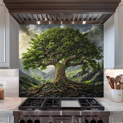 Celtic Mountain Tree Tempered Glass Backsplash – Kitchen Backsplash Behind Stove