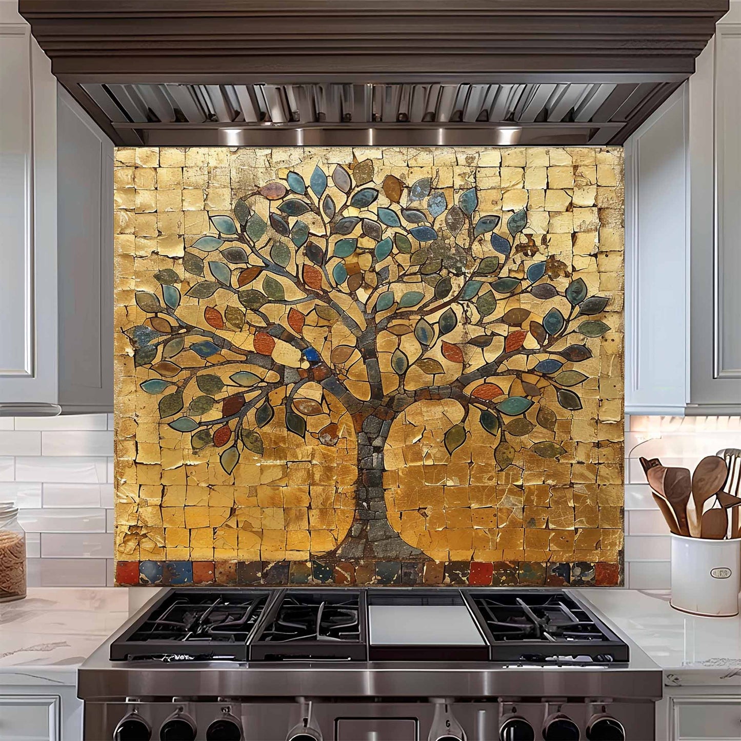 Golden Mosaic Tempered Glass Backsplash – Kitchen Backsplash Behind Stove