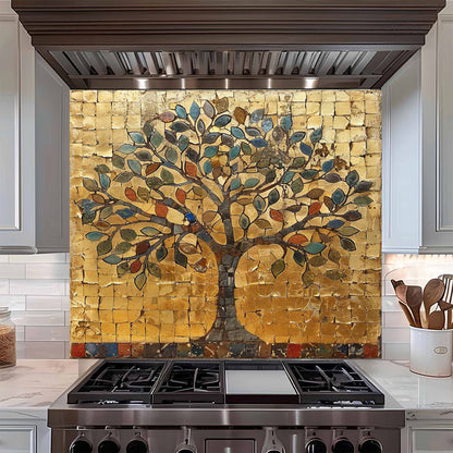 Golden Mosaic Tempered Glass Backsplash – Kitchen Backsplash Behind Stove