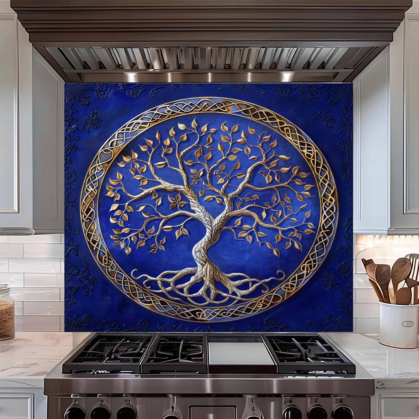 Gold Tree Tempered Glass Backsplash – Kitchen Glass Backsplash for Stove or Sink