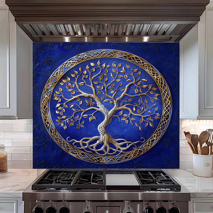Gold Tree Tempered Glass Backsplash – Kitchen Glass Backsplash for Stove or Sink