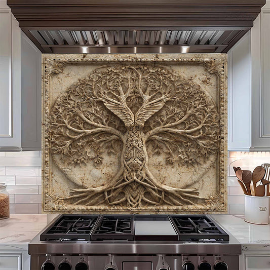 Winged Tree Tempered Glass Backsplash – Tree of Life Kitchen Backsplash