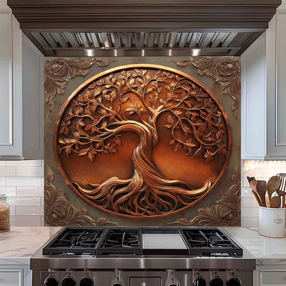 Copper Tree of Life Kitchen Backsplash - Tempered Glass Backsplash