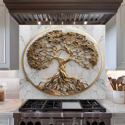 Golden Marble Tree Kitchen Backsplash – Tempered Glass Backsplash for Stove