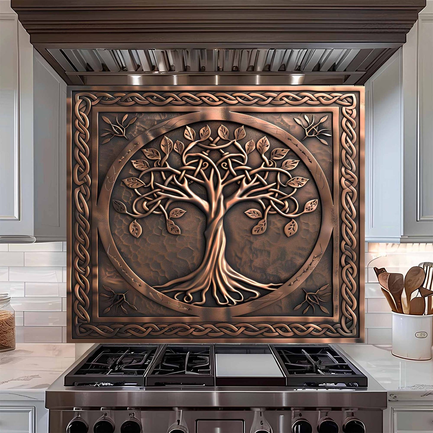 Celtic Bronze Tree Glass Backsplash – Tempered Glass Backsplash for Kitchen