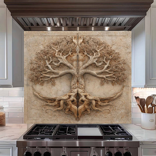 Stone Root Tempered Glass Backsplash – Tree of Life Kitchen Backsplash
