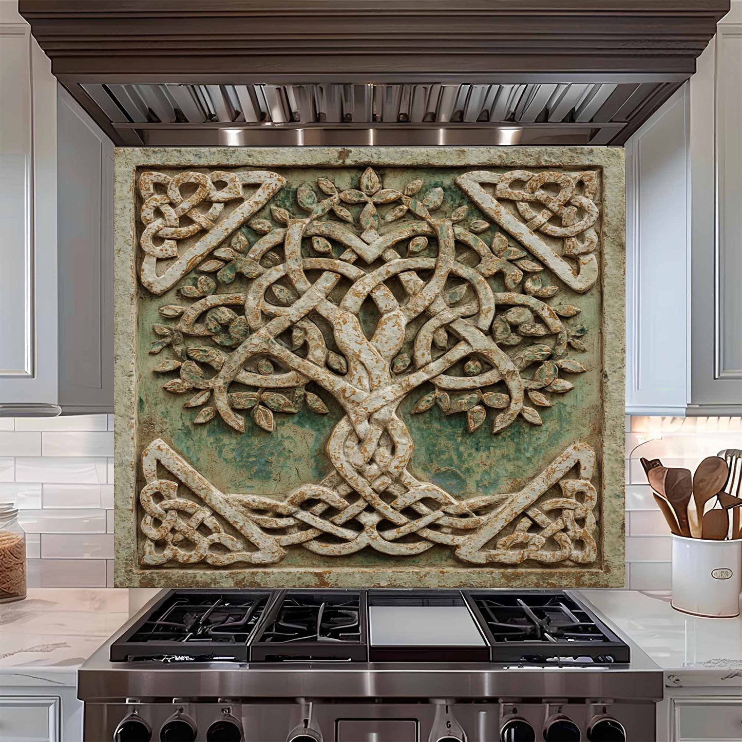 Stoneleaf Knot Tempered Glass Backsplash – Tree of Life Kitchen Backsplash